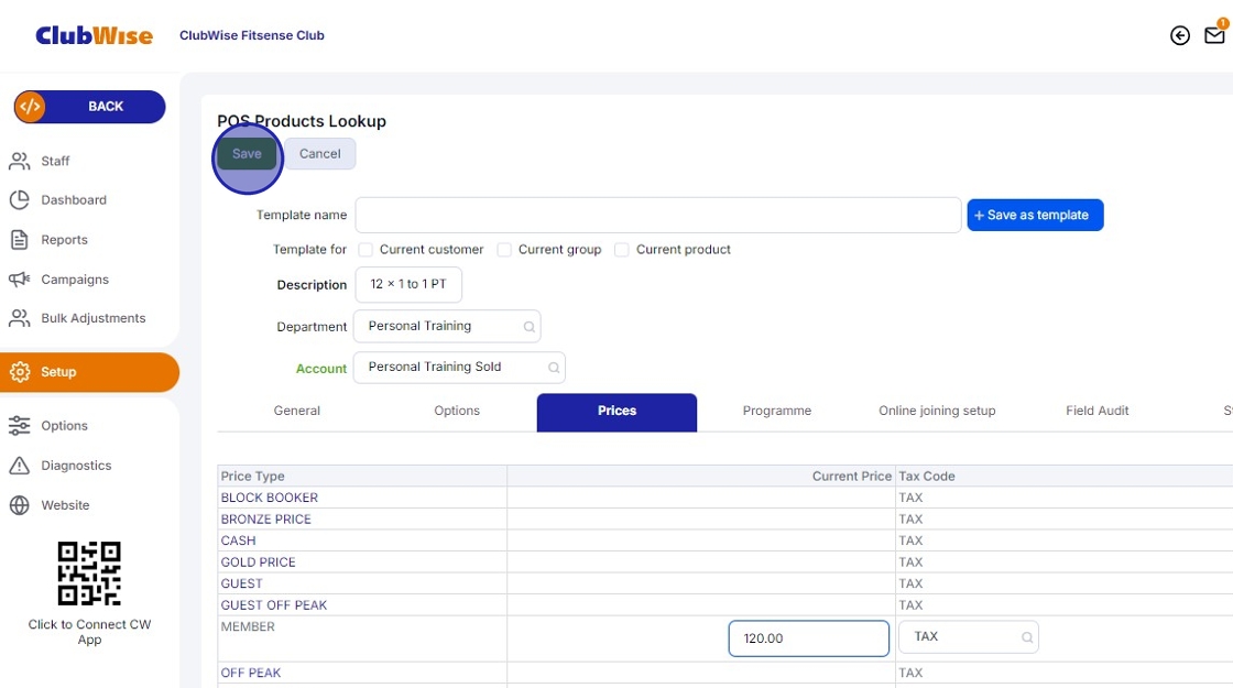 Back Menu - How to create chargeable PT Products