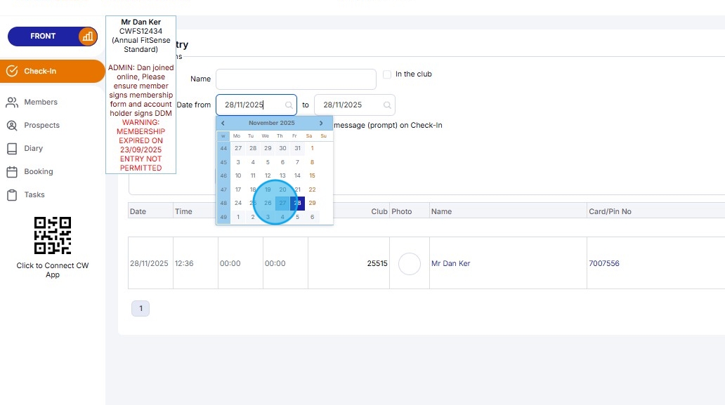 Check In - How to Use Clubwise Check-In View Further Visits
