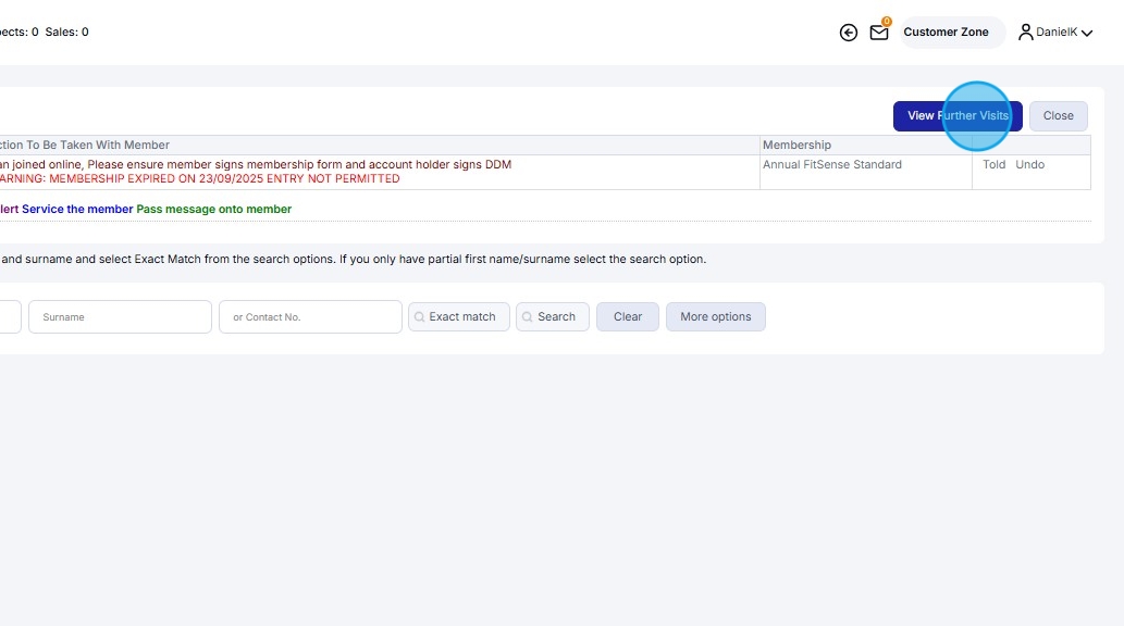 Check In - How to Use Clubwise Check-In View Further Visits