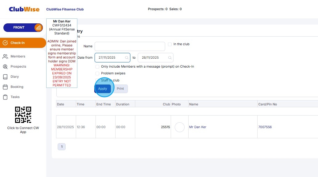 Check In - How to Use Clubwise Check-In View Further Visits