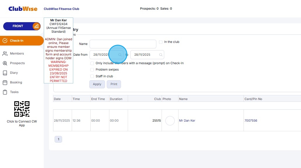 Check In - How to Use Clubwise Check-In View Further Visits