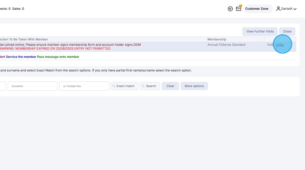 Check In - How to Use Clubwise Check-In View Further Visits