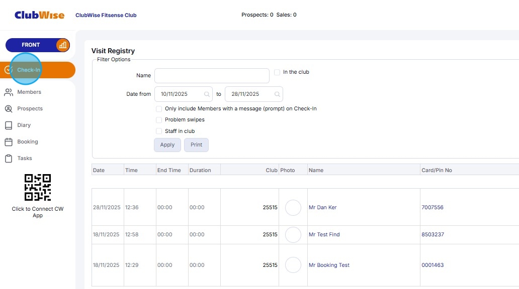 Check In - How to Use Clubwise Check-In View Further Visits